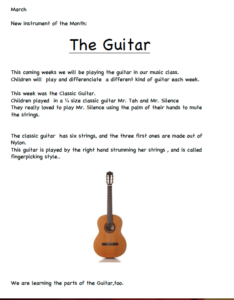 Classroom newsletter about learning the guitar.